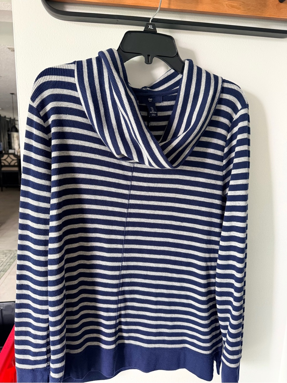 GAP Navy and White Striped Cowl Neck Sweater